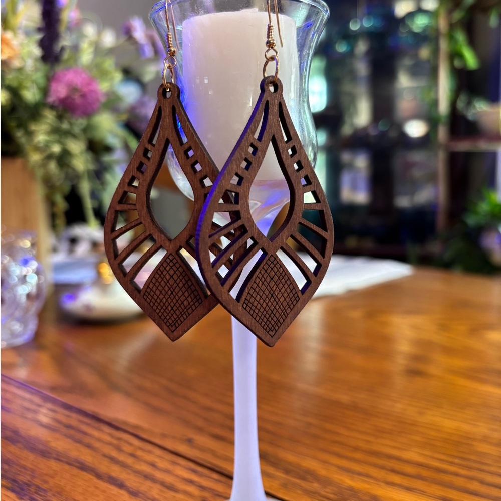 Elegant Brown Wooden Earrings
